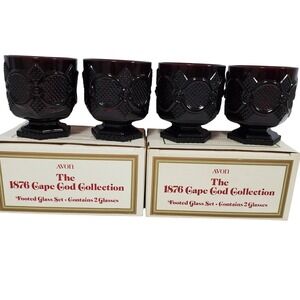 Avon 1876 Cape Cod Footed Glass Set 4pc Ruby Red Excellent Vintage Drinkware